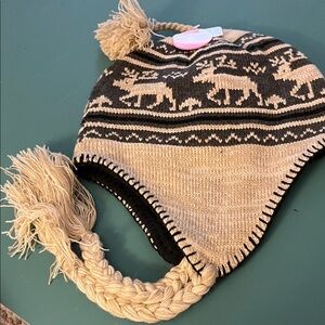 High Desert Gear unisex knit winter hat with ear flaps and braids.Size L/XL. NWT